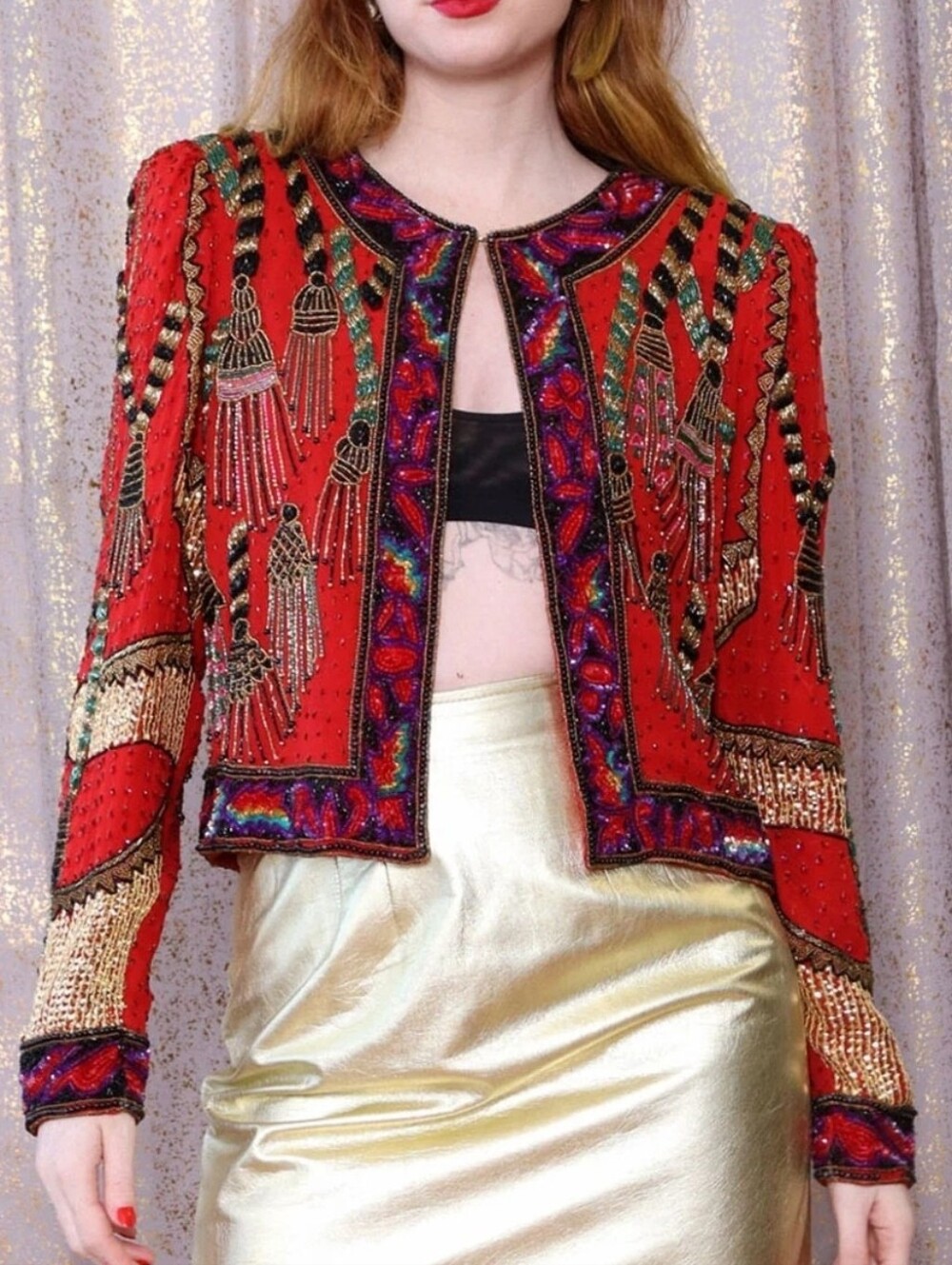 Vintage Lawerence Kazar Beaded Silk Tassel Jacket Size Medium